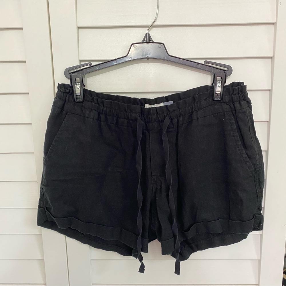 Black linen drawstring shorts
